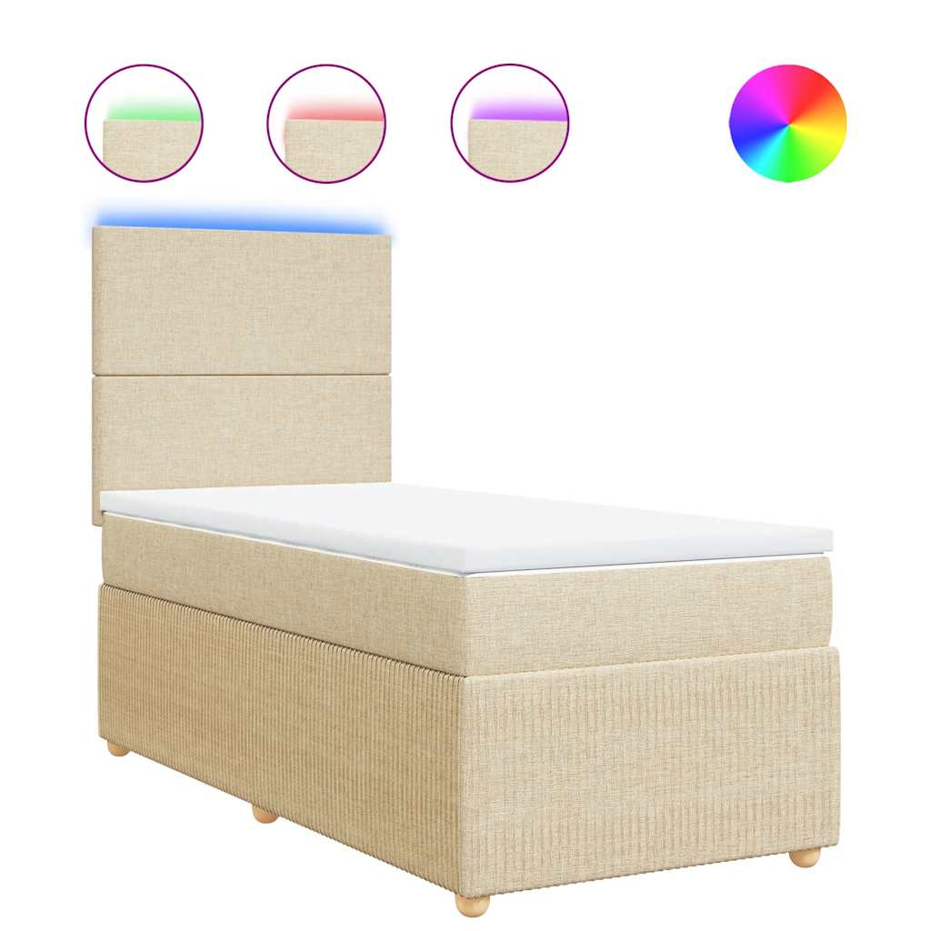 vidaXL Κρεβάτι Boxspring με Στρώμα Κρεμ 90x190 εκ.Υφασμάτινο