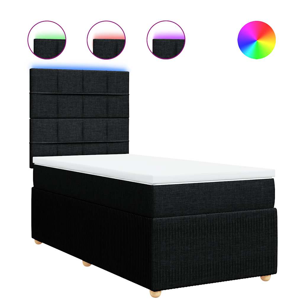 vidaXL Κρεβάτι Boxspring με Στρώμα Μαύρο 90x190 εκ.Υφασμάτινο