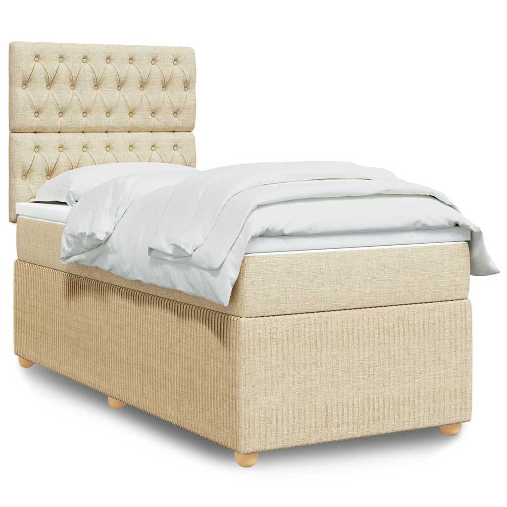 vidaXL Κρεβάτι Boxspring με Στρώμα Κρεμ 100 x 200 εκ. Υφασμάτινο