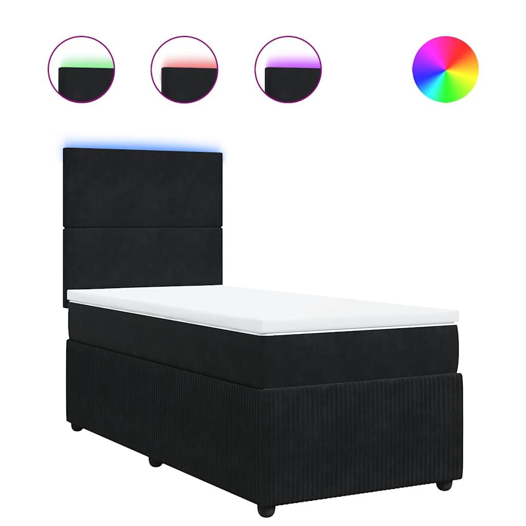vidaXL Κρεβάτι Boxspring με Στρώμα Μαύρο 90x190 εκ. Βελούδινο
