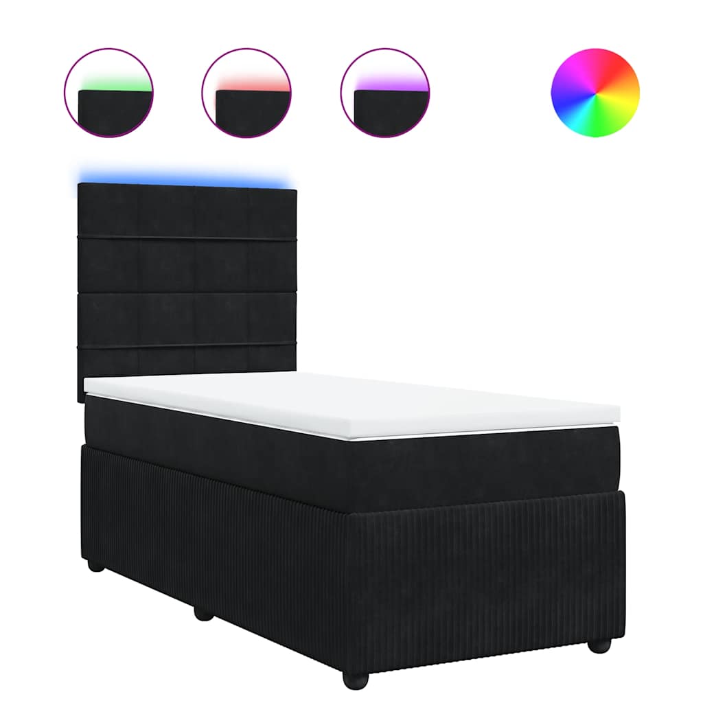 vidaXL Κρεβάτι Boxspring με Στρώμα Μαύρο 90x190 εκ. Βελούδινο