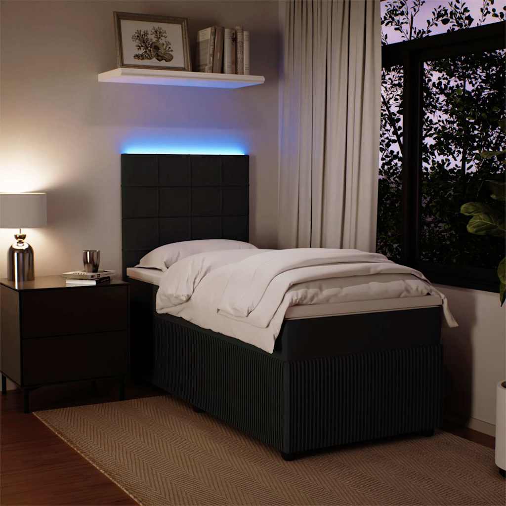 vidaXL Κρεβάτι Boxspring με Στρώμα Μαύρο 90x190 εκ. Βελούδινο