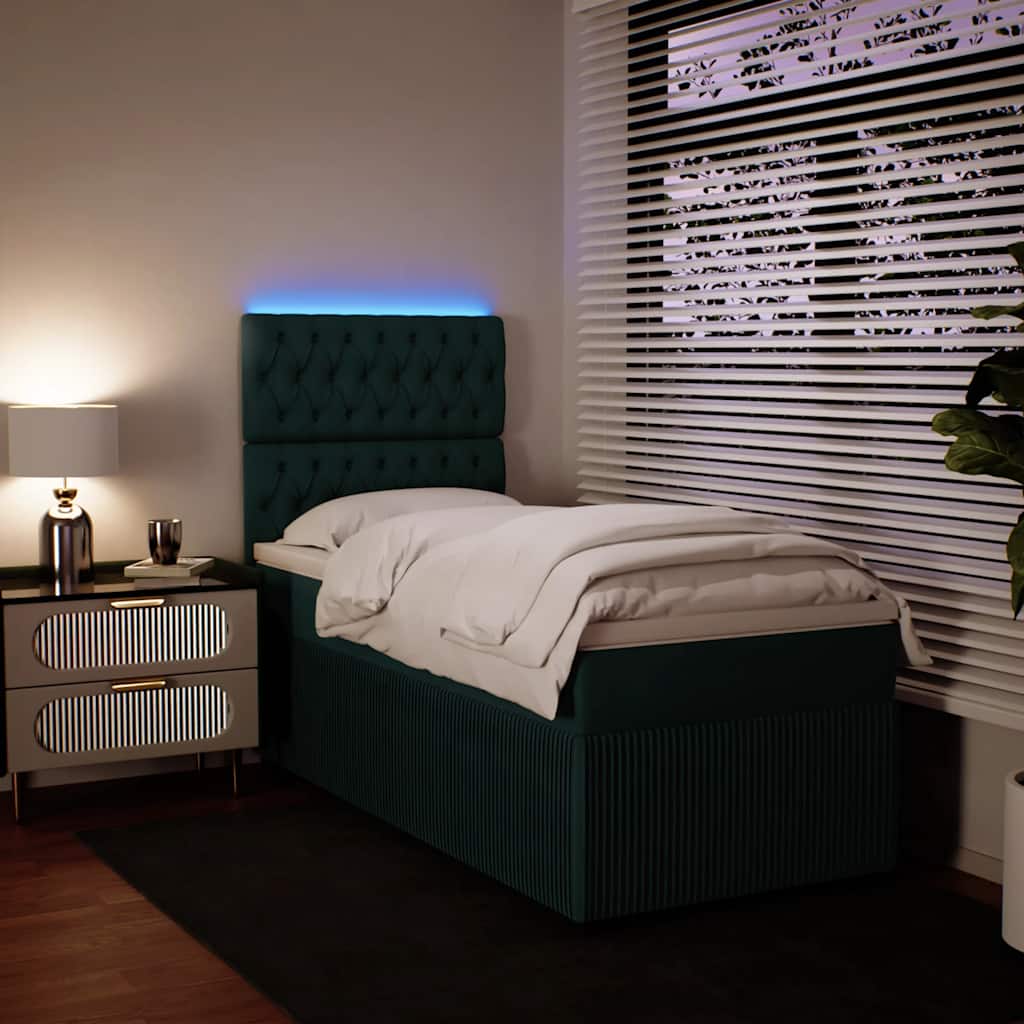 vidaXL Κρεβάτι Boxspring με Στρώμα Σκούρο Πράσινο 90x200 εκ. Βελούδινο