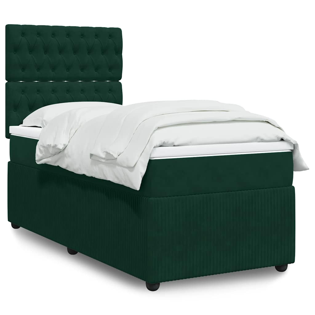 vidaXL Κρεβάτι Boxspring με Στρώμα Σκούρο Πράσινο 90x200 εκ. Βελούδινο
