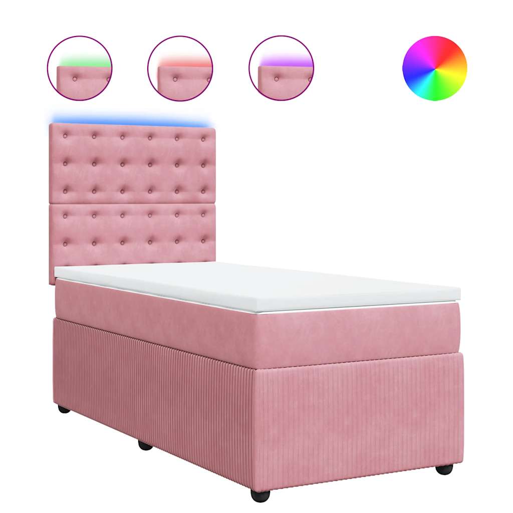 vidaXL Κρεβάτι Boxspring με Στρώμα Ροζ 100x200 εκ. Βελούδινο