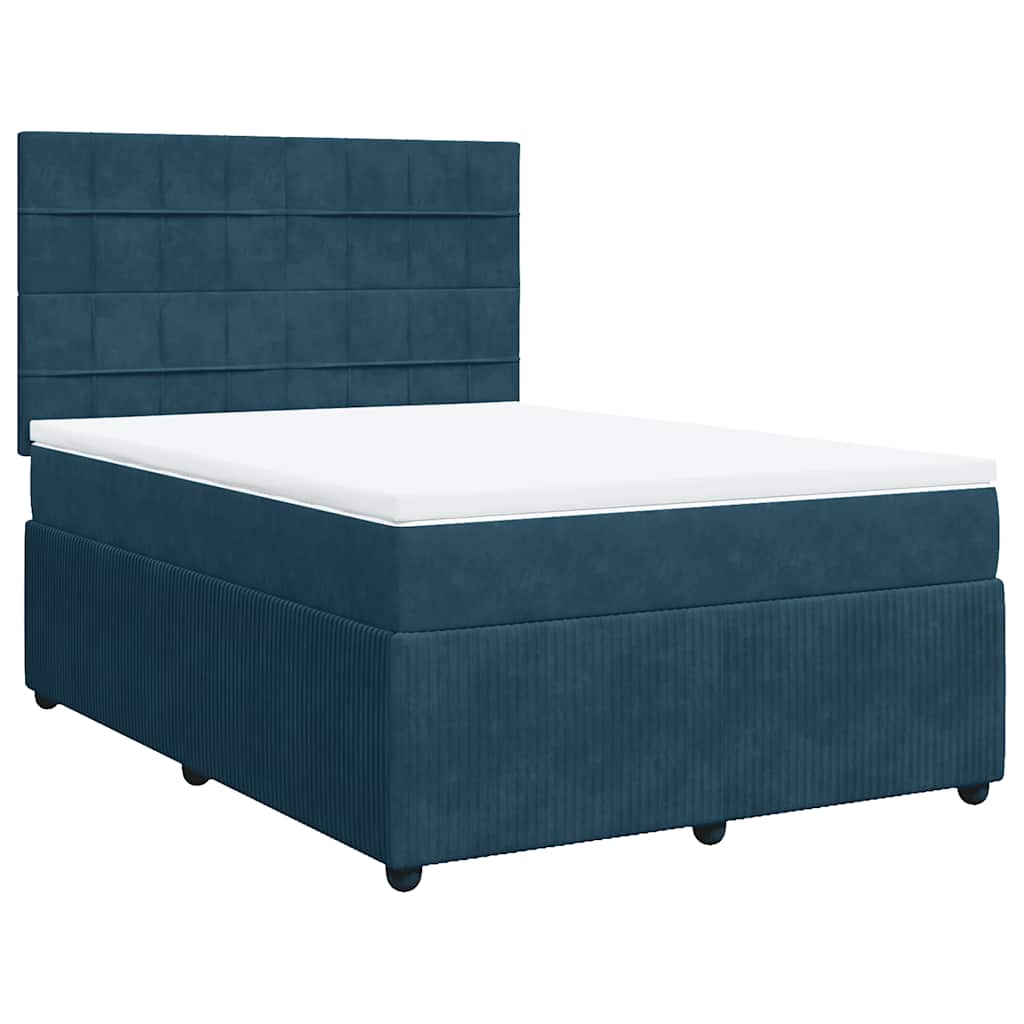 vidaXL Κρεβάτι Boxspring με Στρώμα Μπλε 140x190 εκ. Βελούδινο