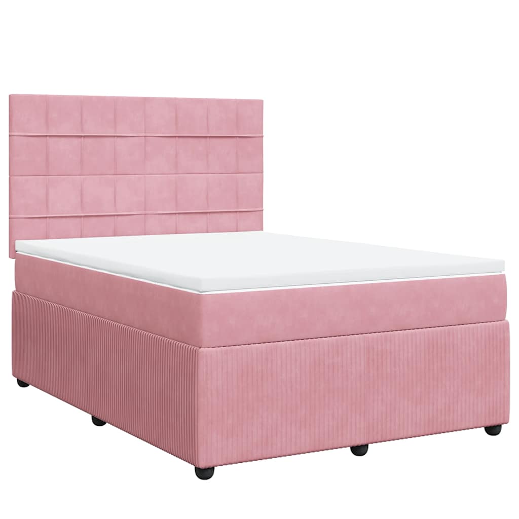 vidaXL Κρεβάτι Boxspring με Στρώμα Ροζ 140x190 εκ. Βελούδινο