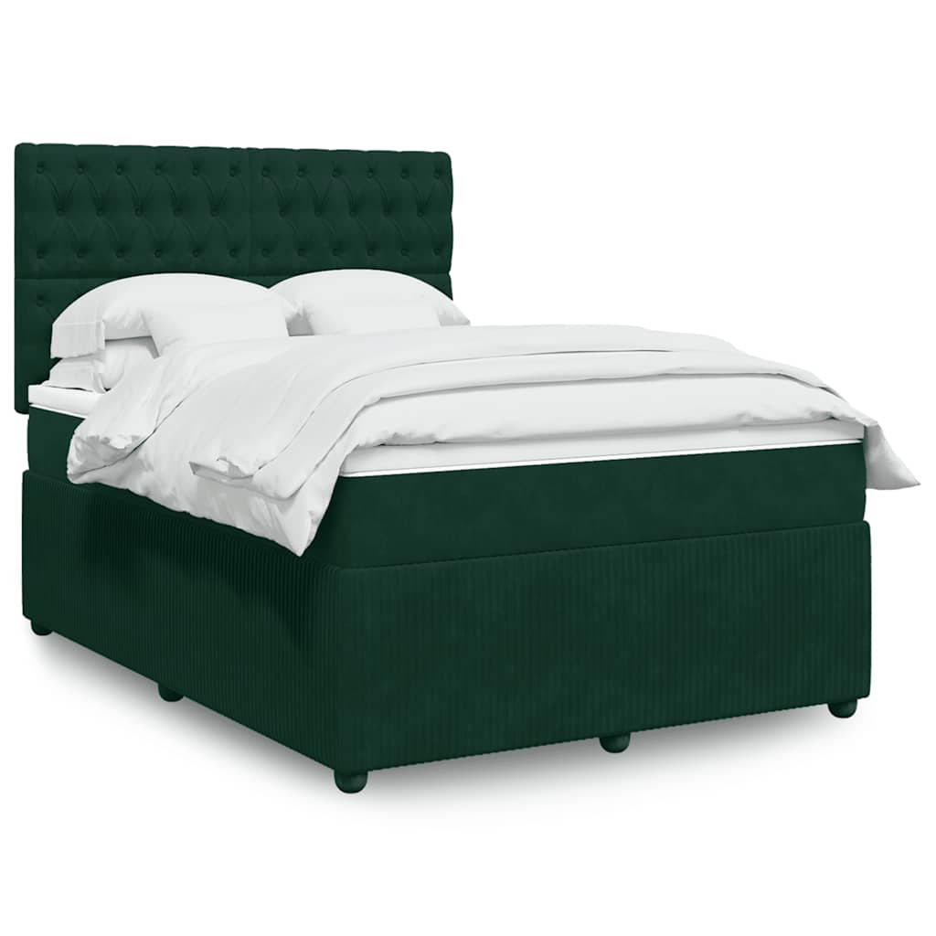 vidaXL Κρεβάτι Boxspring με Στρώμα Σκούρο Πράσινο 140x190εκ. Βελούδινο