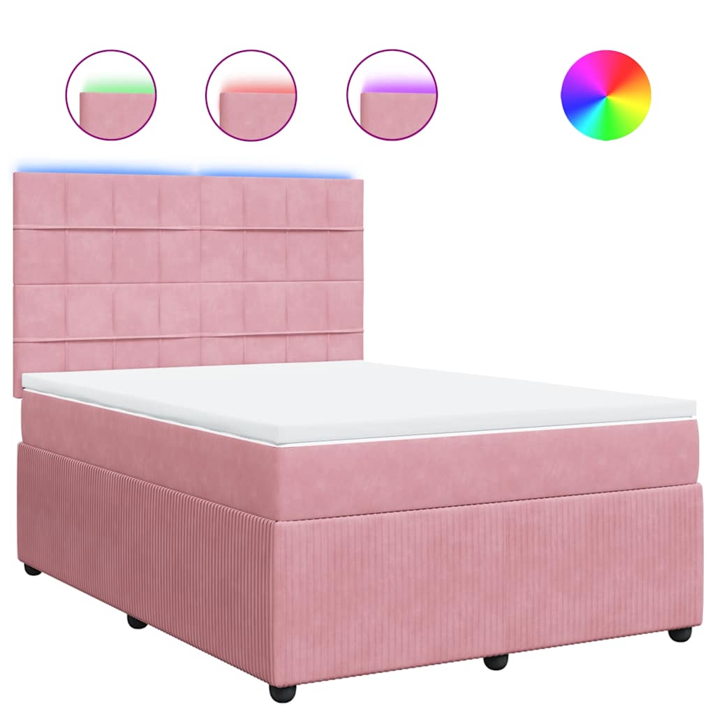 vidaXL Κρεβάτι Boxspring με Στρώμα Ροζ 140x200 εκ. Βελούδινο