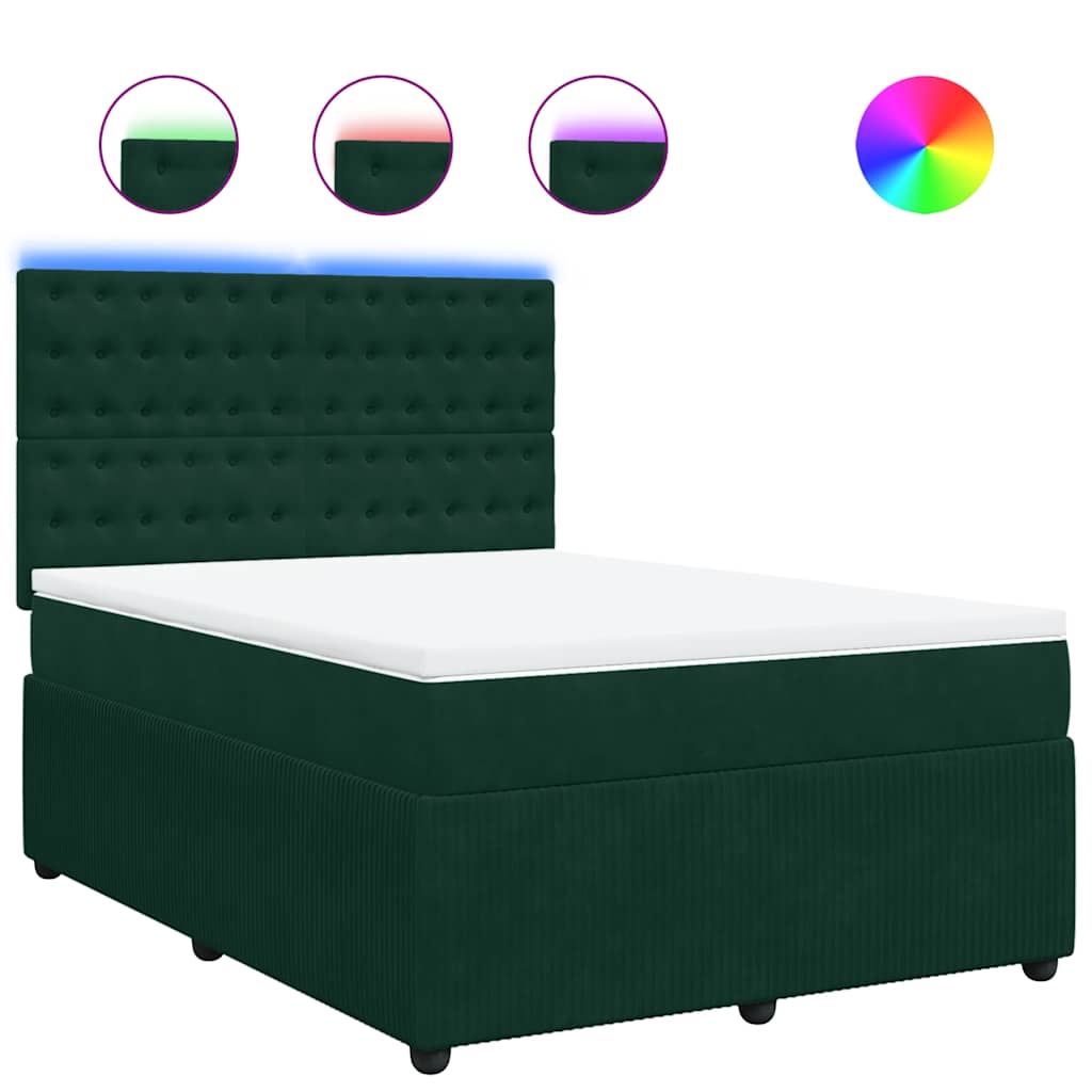 vidaXL Κρεβάτι Boxspring με Στρώμα Σκούρο Πράσινο 140x200εκ. Βελούδινο