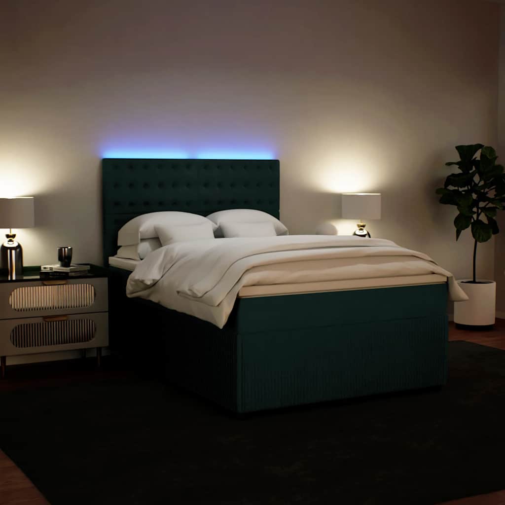vidaXL Κρεβάτι Boxspring με Στρώμα Σκούρο Πράσινο 140x200εκ. Βελούδινο