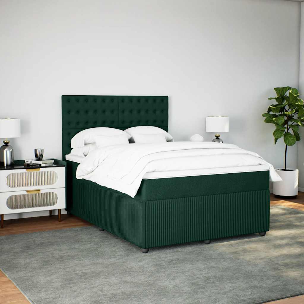 vidaXL Κρεβάτι Boxspring με Στρώμα Σκούρο Πράσινο 140x200εκ. Βελούδινο