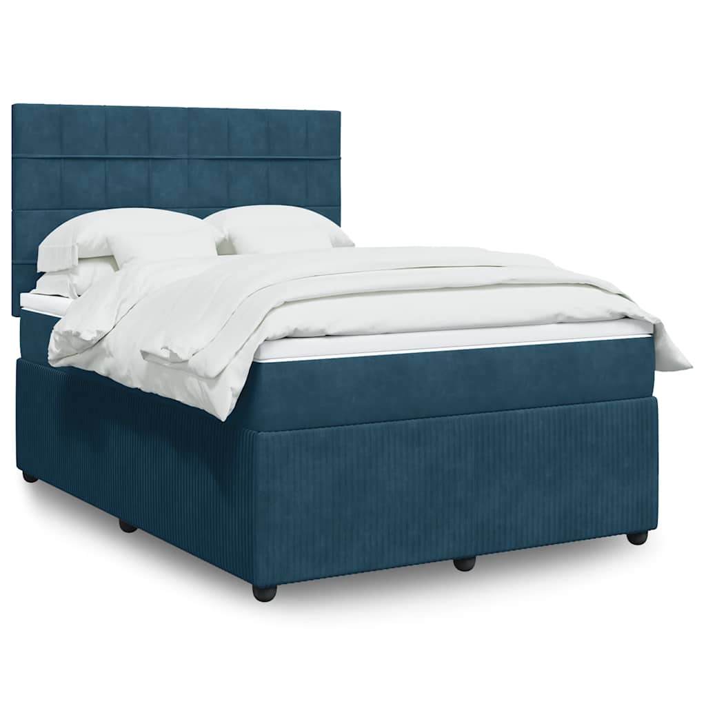 vidaXL Κρεβάτι Boxspring με Στρώμα Μπλε 160x200 εκ. Βελούδινο