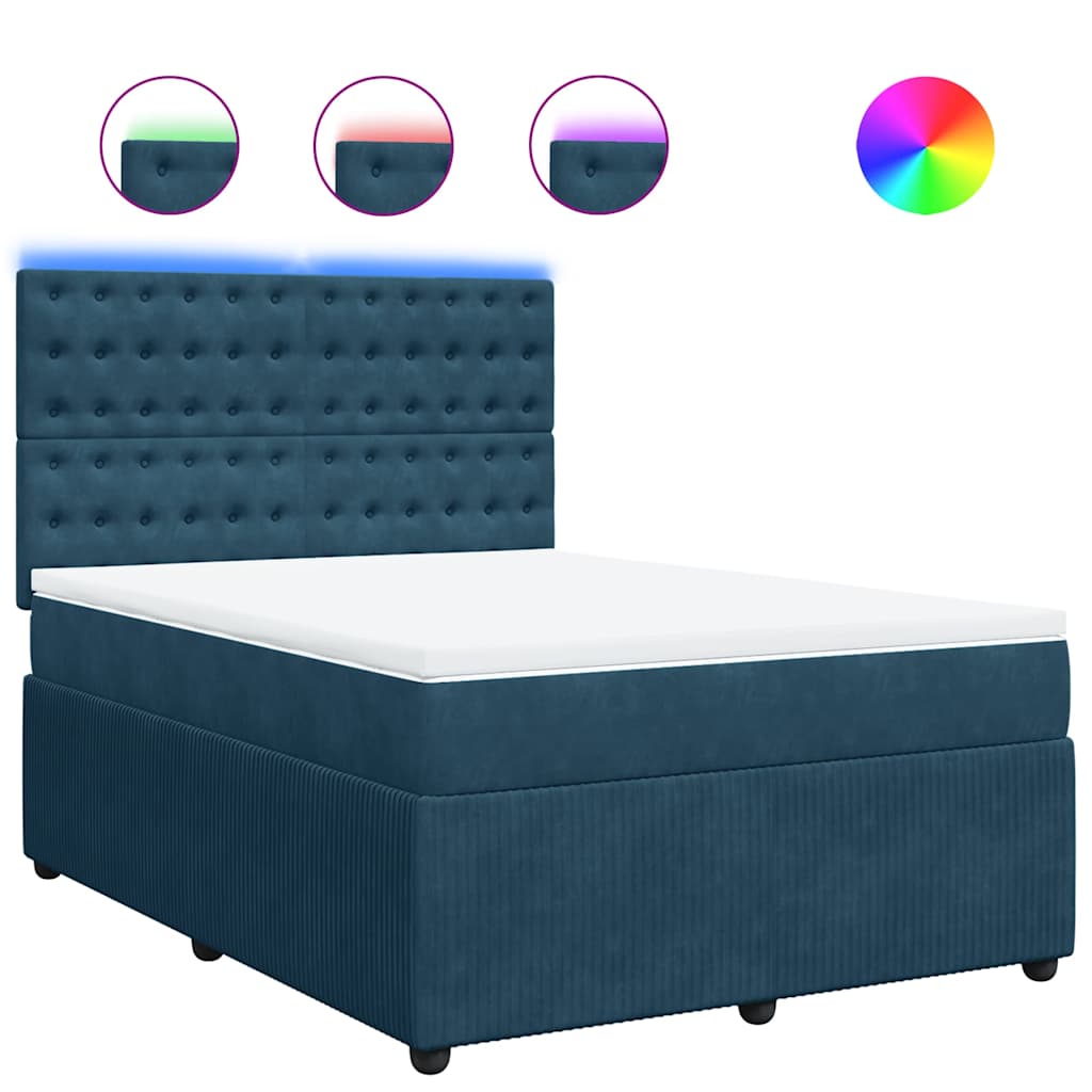 vidaXL Κρεβάτι Boxspring με Στρώμα Μπλε 160x200 εκ. Βελούδινο