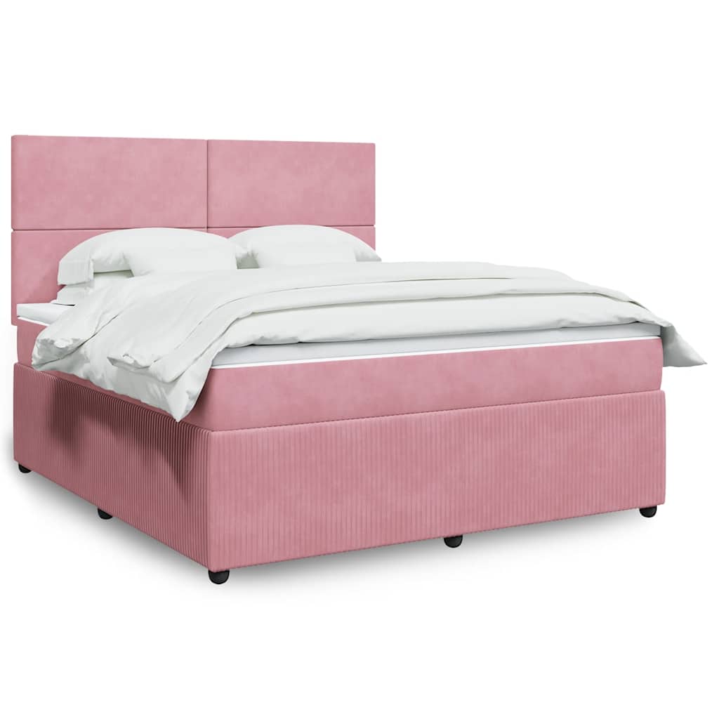 vidaXL Κρεβάτι Boxspring με Στρώμα Ροζ 180x200 εκ. Βελούδινο