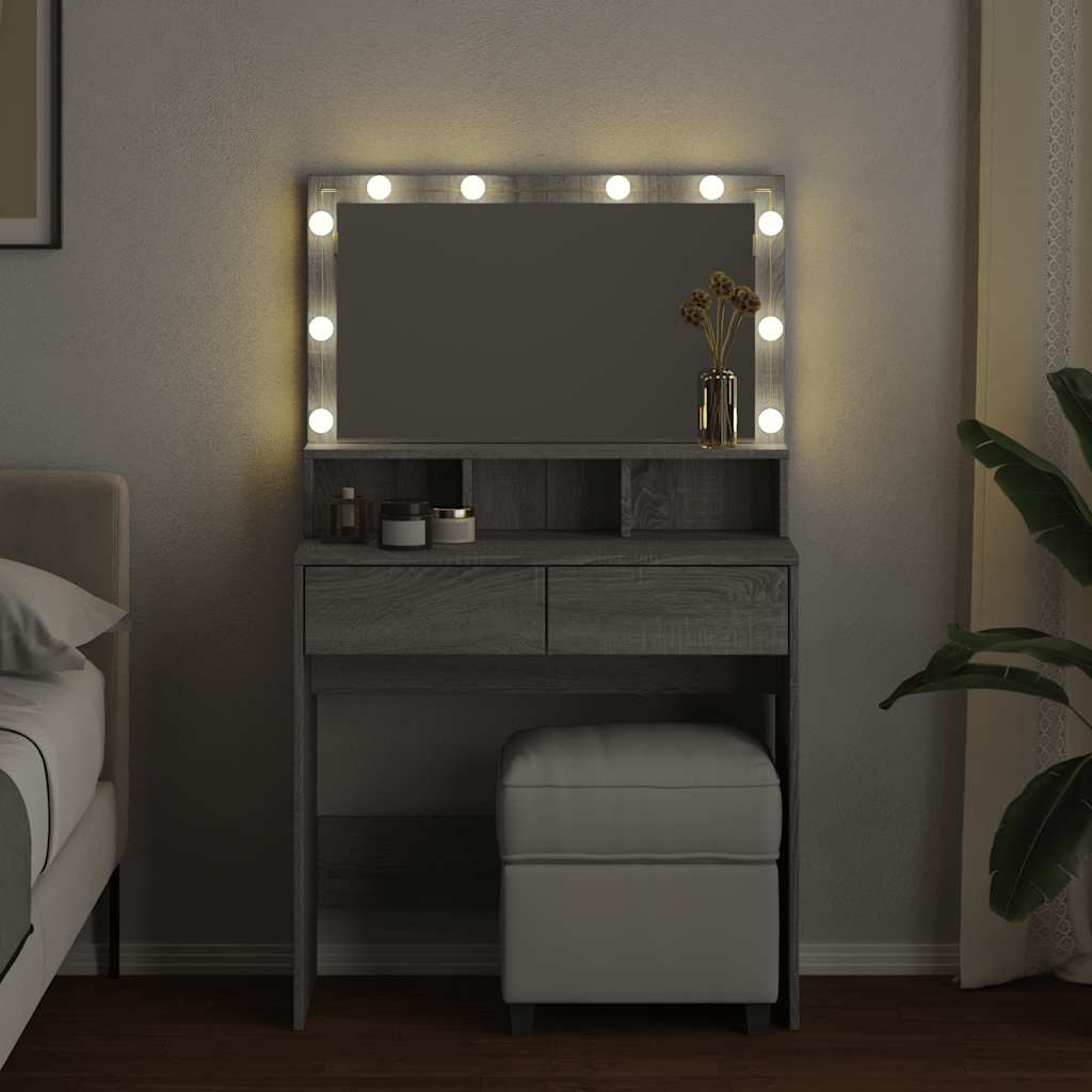 vidaXL Μπουντουάρ με LED Γκρι Sonoma 80x41x144,5 εκ.