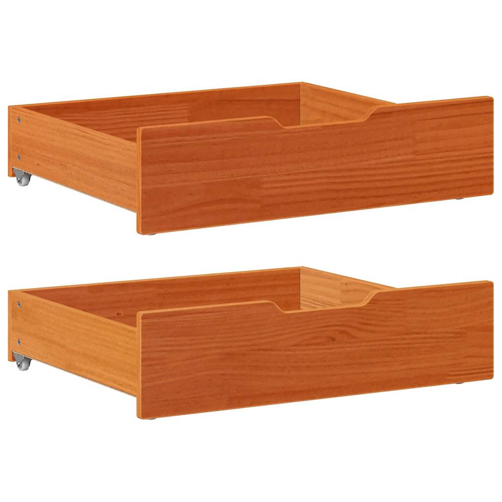 vidaXL Συρτάρια Κρεβατιού 2 τεμ 75x55x17 εκ. Καφέ Κεριού Μασίφ Πεύκο