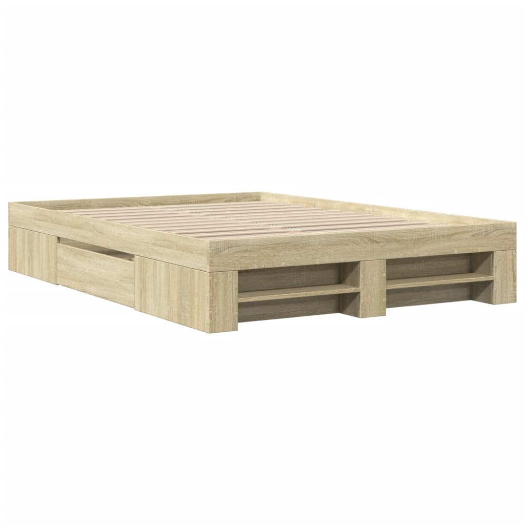 vidaXL Πλαίσιο Κρεβατιού Sonoma Δρυς 135x190 εκ. Επεξεργασμένο Ξύλο