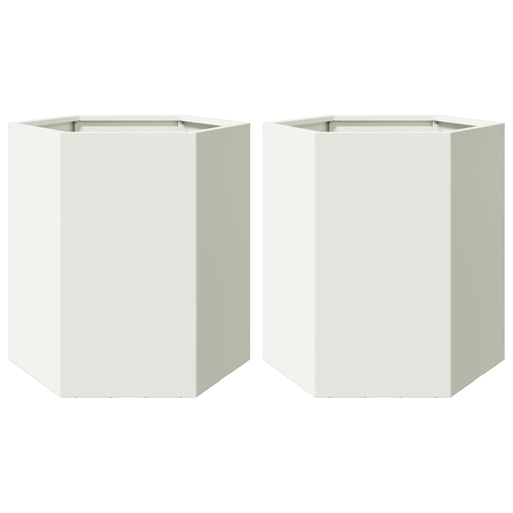 vidaXL Ζαρντινιέρες Κήπου 2τεμ. Εξάγωνη Λευκή 46x40x45 εκ. Ατσάλι