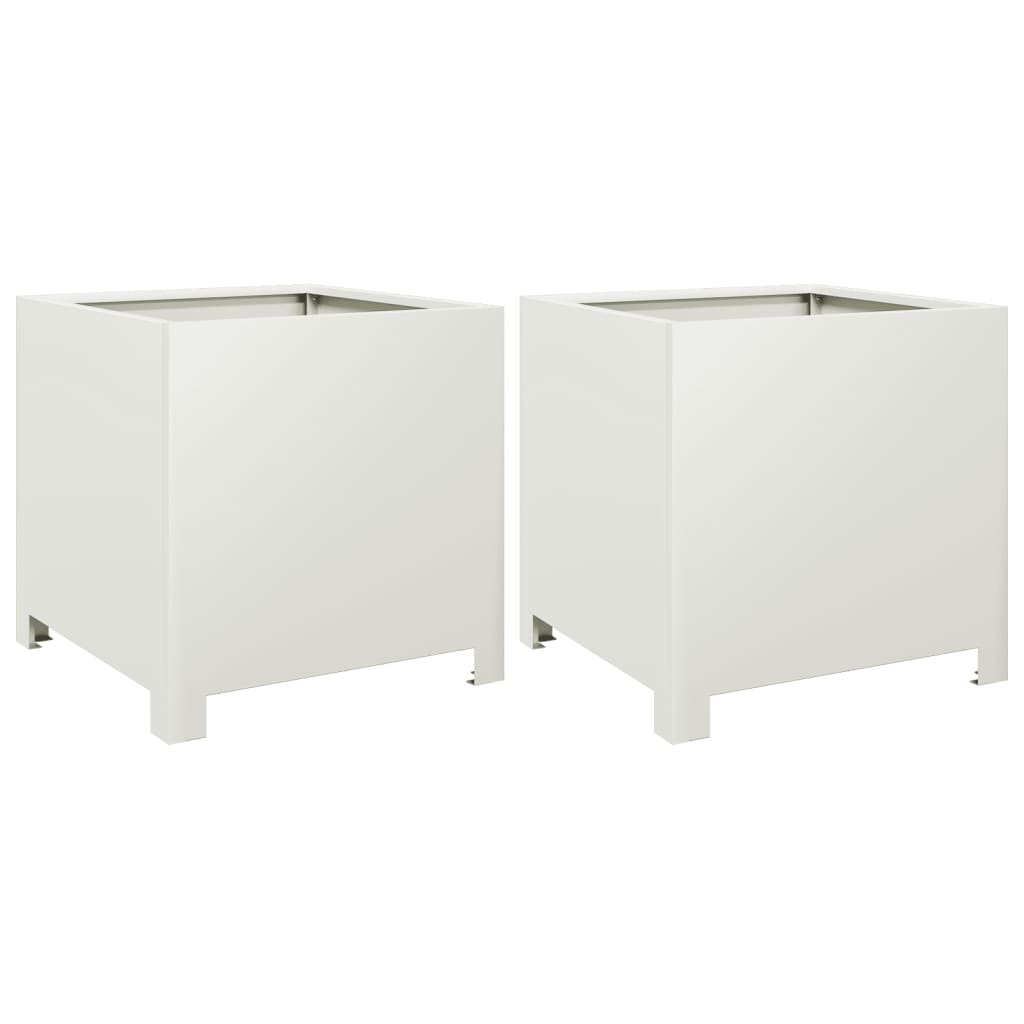 vidaXL Ζαρντινιέρες Κήπου 2 τεμ. Λευκό 40x40x40 εκ. από Ατσάλι
