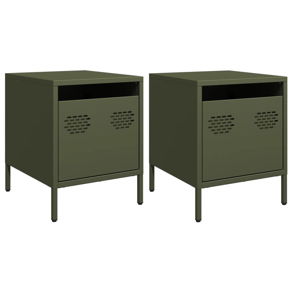 vidaXL Κομοδίνα 2 τεμ. Πράσινο Λαδί 35x39x43,5 εκ. από Χάλυβα