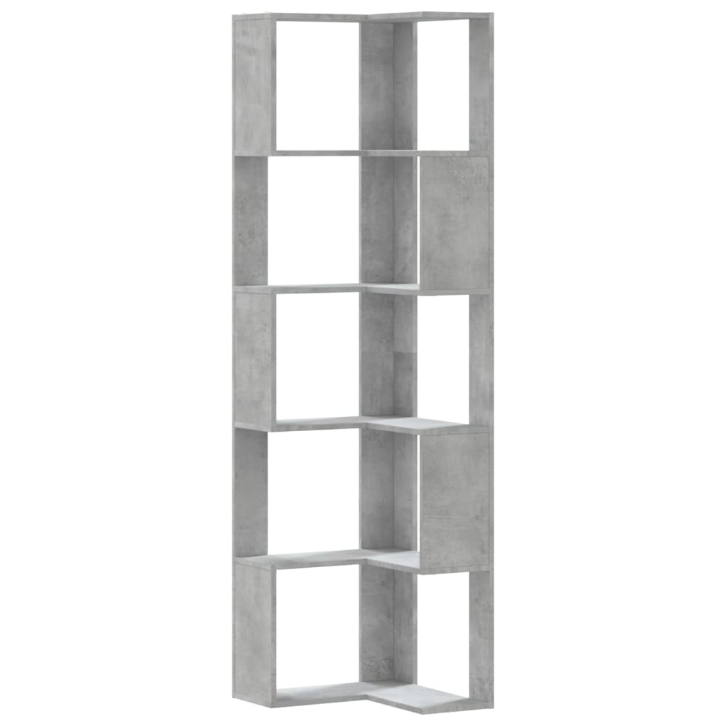 vidaXL Βιβλιοθήκη Γωνιακή 5 Επ. Γκρι Σκυροδέμ. 50x50x179 εκ Επεξ. Ξύλο