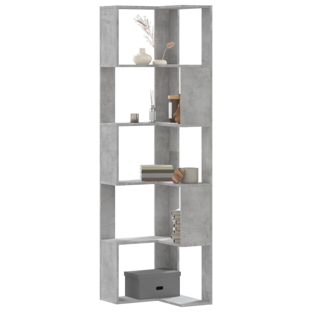 vidaXL Βιβλιοθήκη Γωνιακή 5 Επ. Γκρι Σκυροδέμ. 50x50x179 εκ Επεξ. Ξύλο