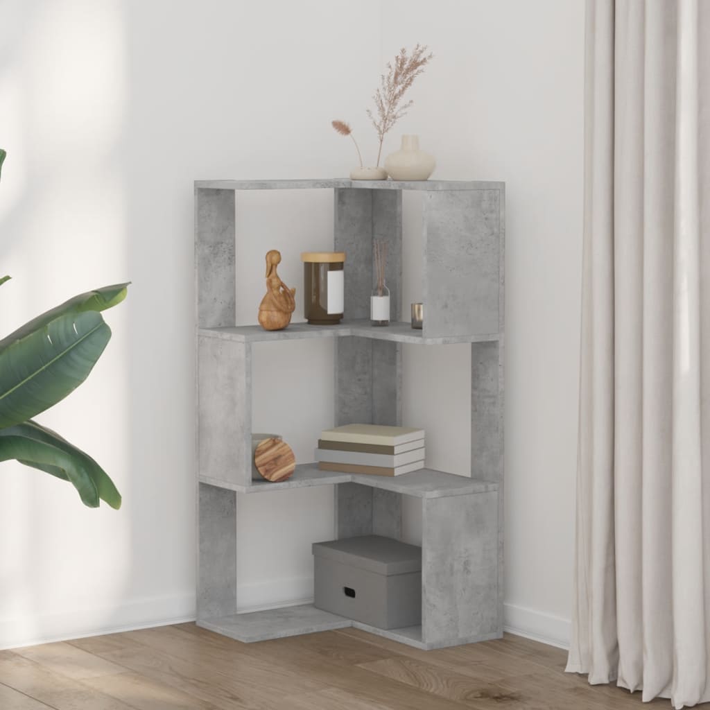 vidaXL Βιβλιοθήκη Γωνιακή 3 Επ. Γκρι Σκυροδέμ. 50x50x102εκ Επεξ. Ξύλο
