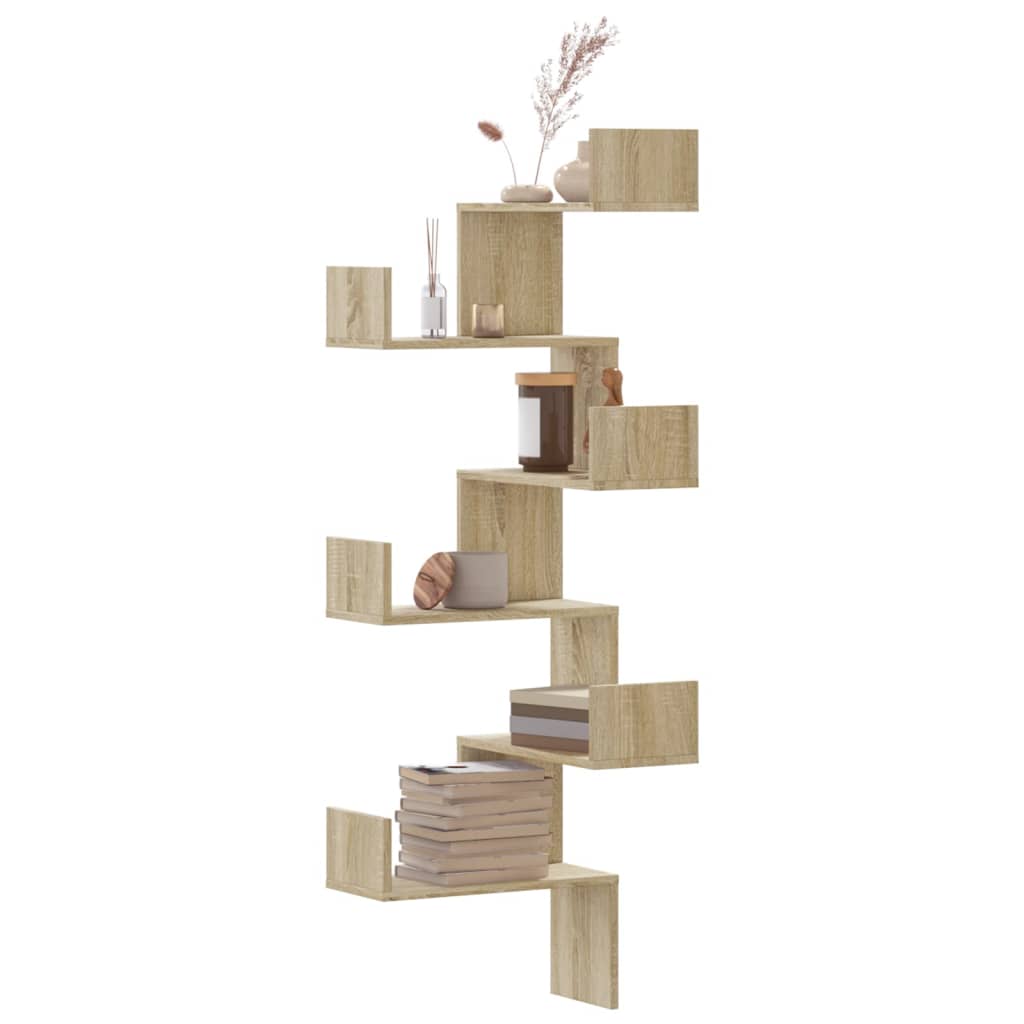 vidaXL Γωνιακή Ραφιέρα Τοίχου Sonoma Δρυς 45x45x147 εκ. Επεξ. Ξύλο