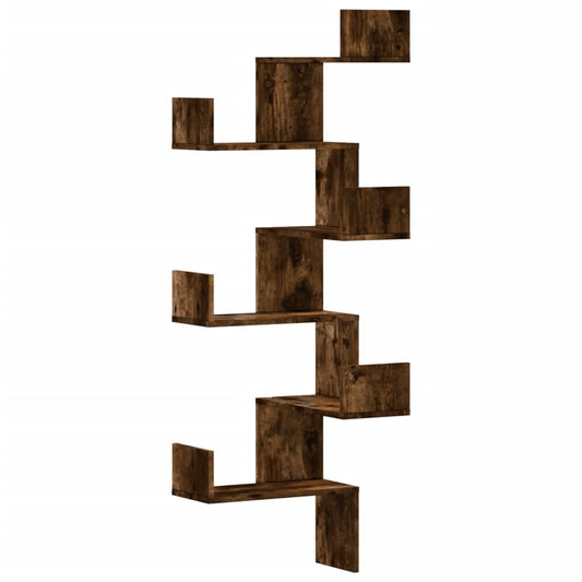 vidaXL Γωνιακή Ραφιέρα Τοίχου Καπνιστή Δρυς 45x45x147 εκ Επεξ. Ξύλο