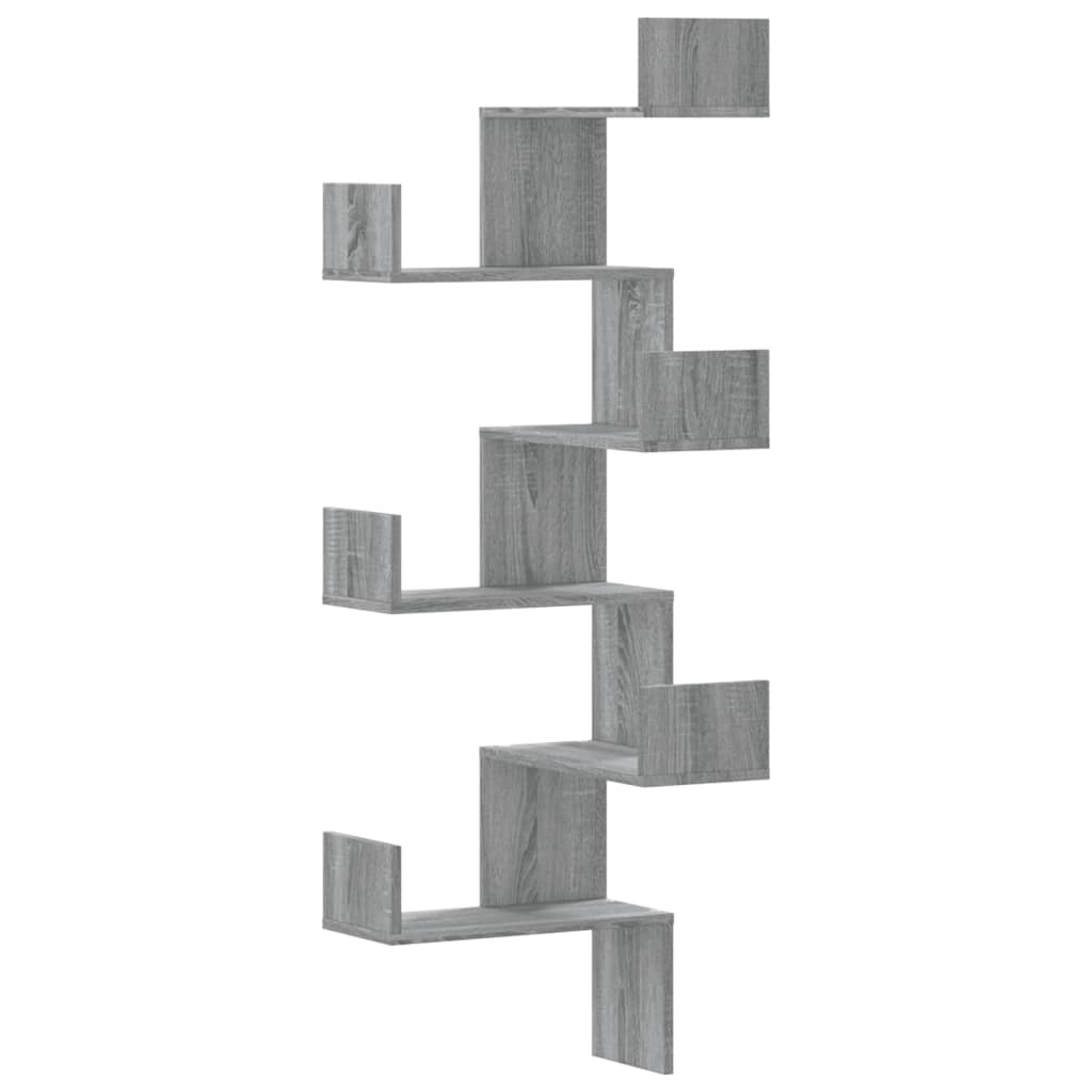 vidaXL Γωνιακή Ραφιέρα Τοίχου Γκρι Sonoma 45x45x147 εκ Επεξ. Ξύλο
