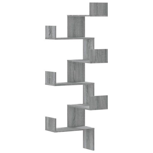 vidaXL Γωνιακή Ραφιέρα Τοίχου Γκρι Sonoma 45x45x147 εκ Επεξ. Ξύλο