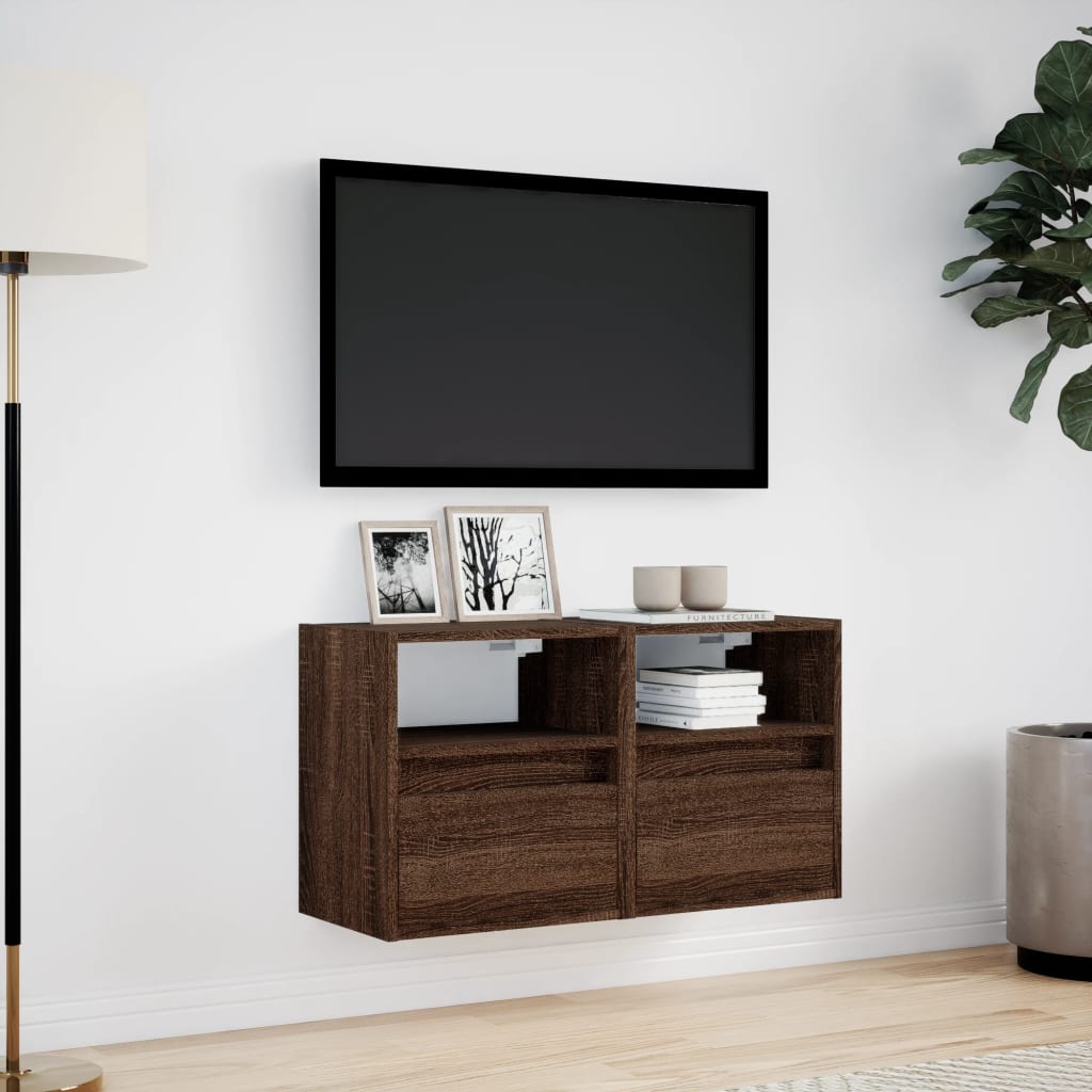 vidaXL Έπιπλα Τοίχου Τηλεόρασης LED 2 Τεμ. Καφέ Δρυς 41x31x45 εκ.