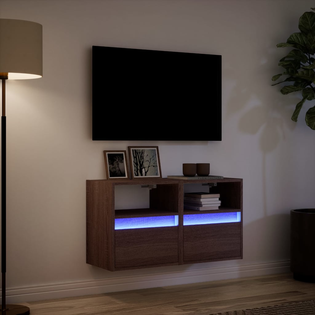 vidaXL Έπιπλα Τοίχου Τηλεόρασης LED 2 Τεμ. Καφέ Δρυς 41x31x45 εκ.