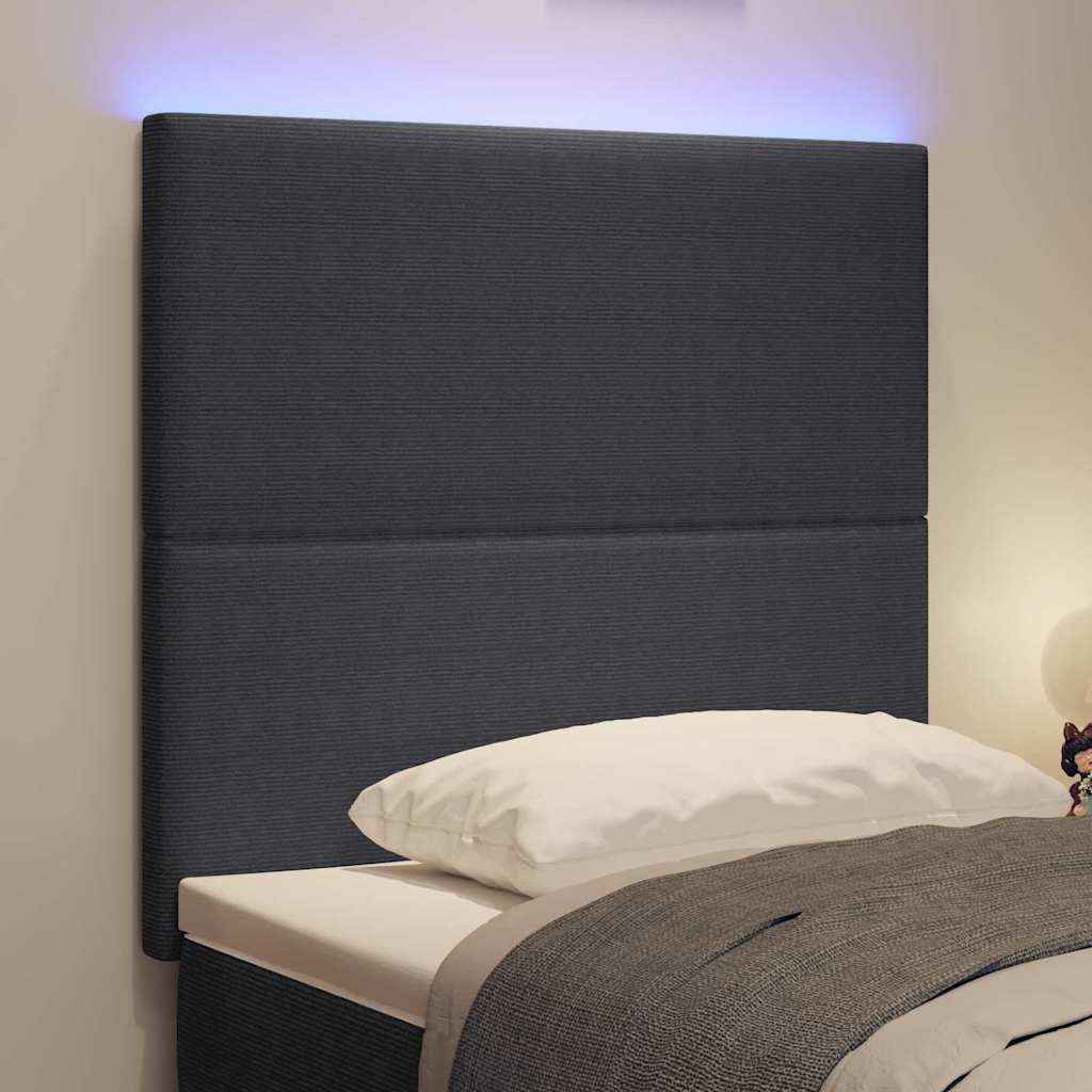 vidaXL LED κεφαλάρι με κεφαλάρι Σκούρο Γκρι 90 cm Υφασμάτινο Κορντουρά