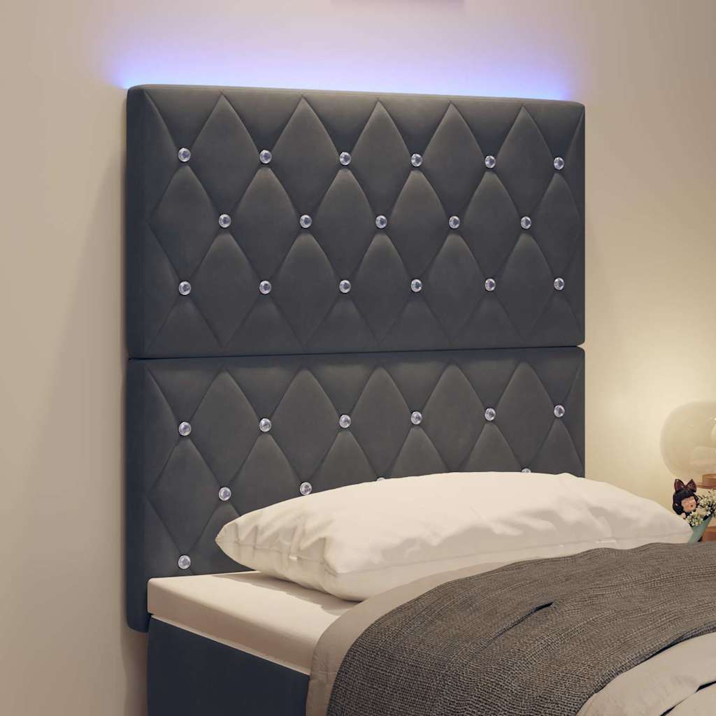 vidaXL LED κεφαλάρι με LED ταινίες φωτός Σκούρο Γκρι 80 cm Βελούδο