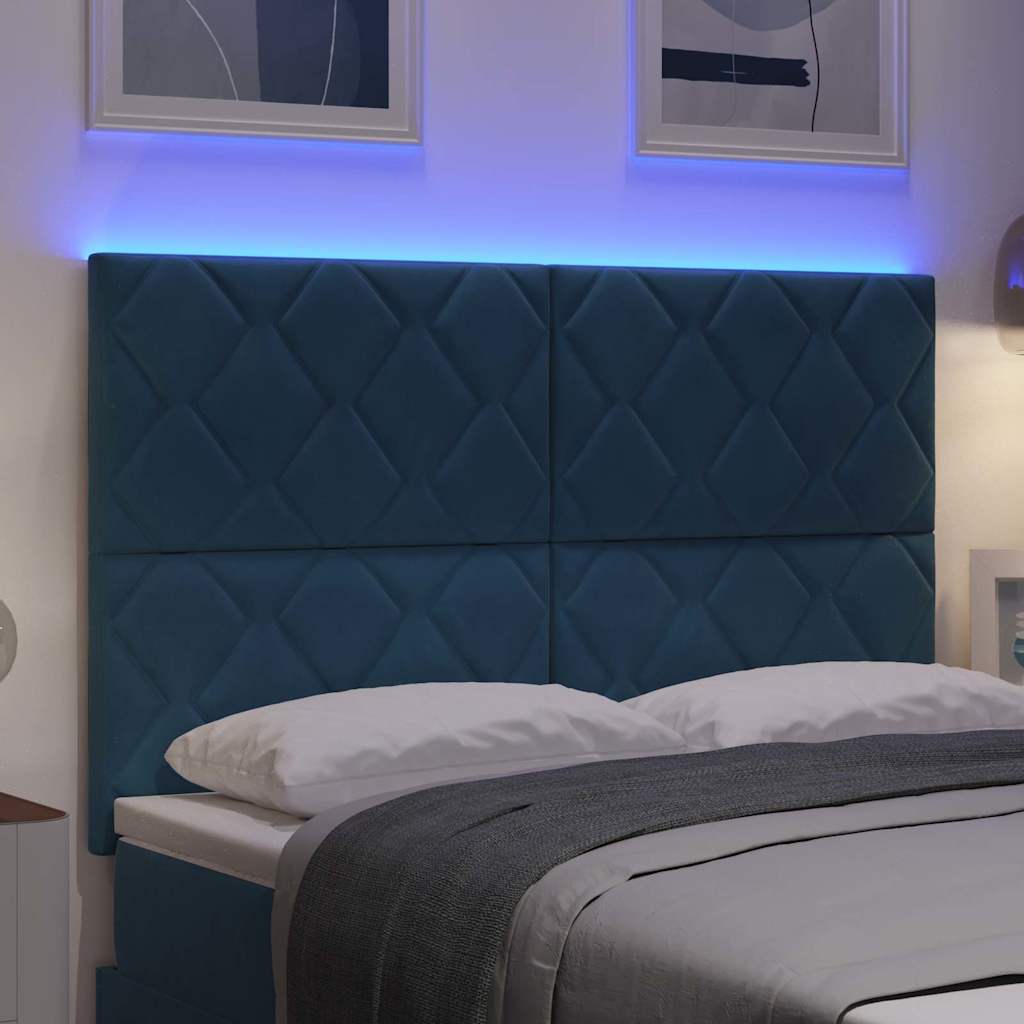 vidaXL LED κεφαλάρι Σκούρο Μπλε 144 cm Βελούδο