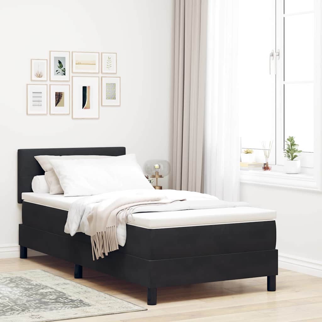 vidaXL Κρεβάτι με ελατήρια με κεφαλάρι Μαύρο 90 x 190 cm Βελούδο