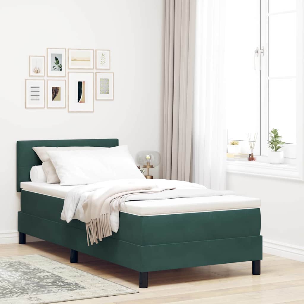 vidaXL Κρεβάτι με ελατήρια Σκούρο Πράσινο 100 x 200 cm Βελούδο