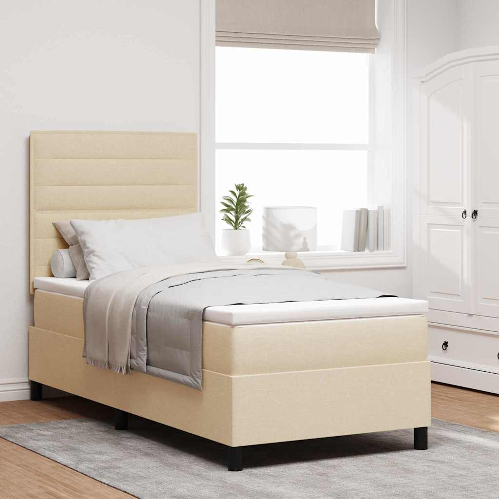 vidaXL Κρεβάτι με ελατήρια με στρώμα Κρεμ 90 x 190 cm ύφασμα