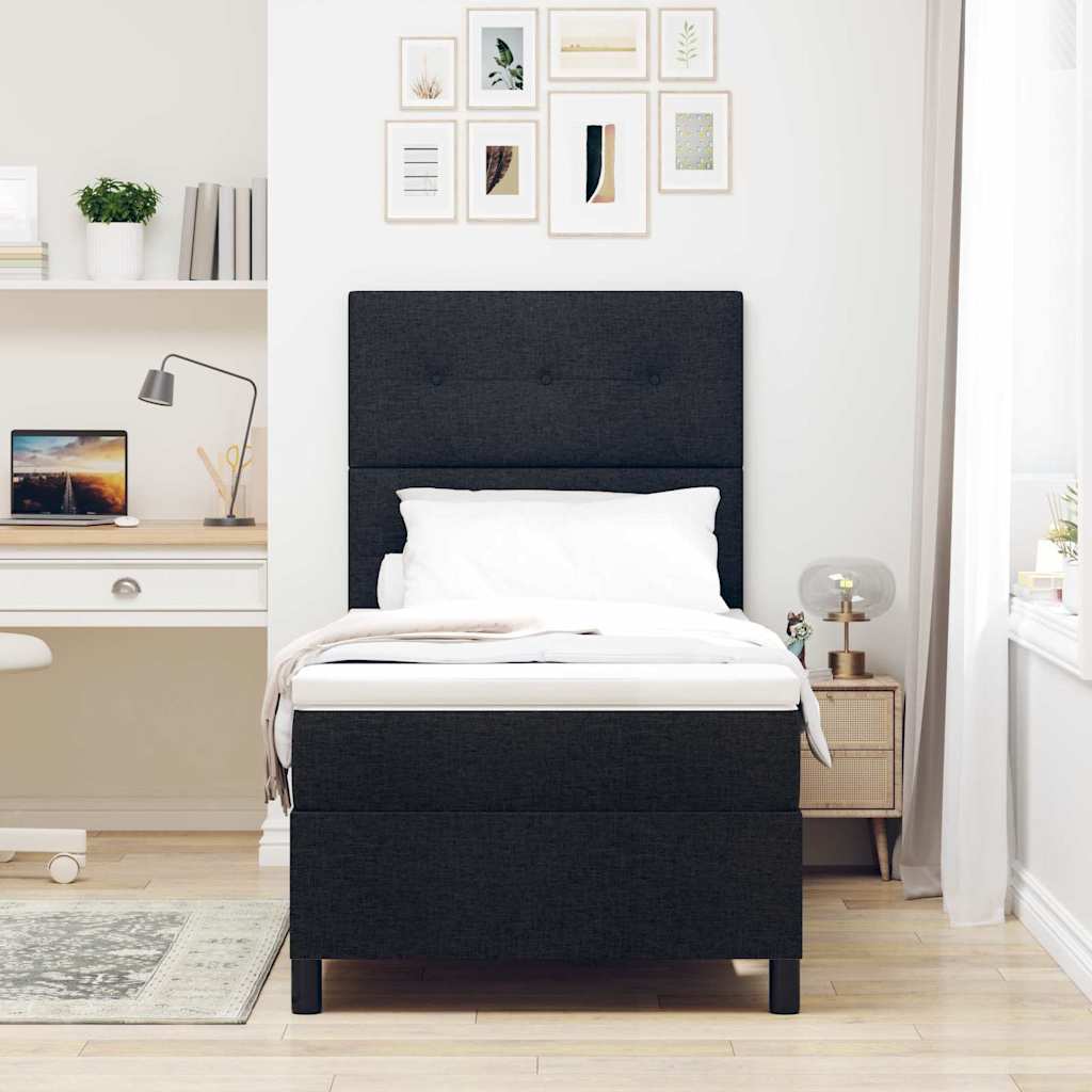vidaXL Κρεβάτι με ελατήρια με κεφαλάρι Μαύρο 90 x 200 cm ύφασμα