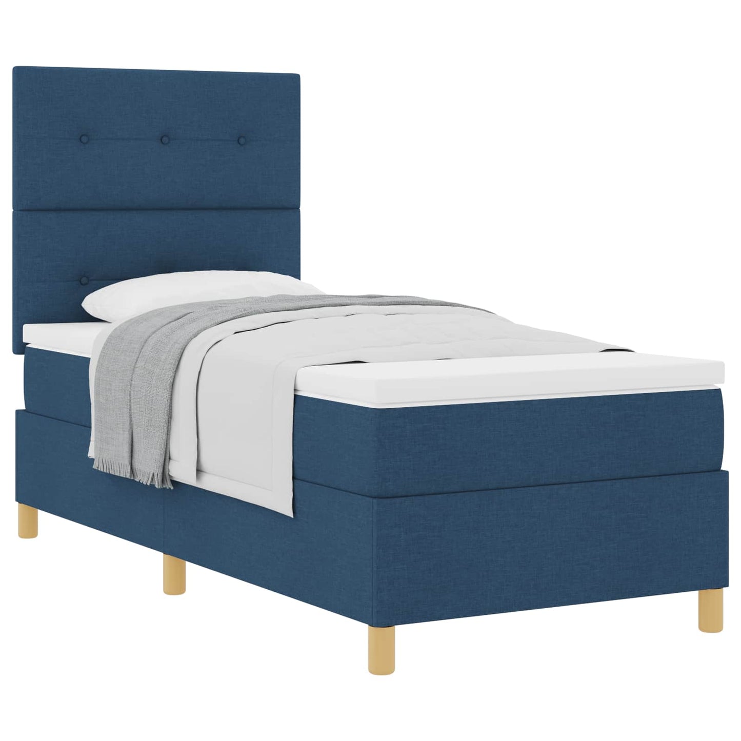 vidaXL Κρεβάτι με ελατήρια με κεφαλάρι Μπλε 90 x 190 cm ύφασμα