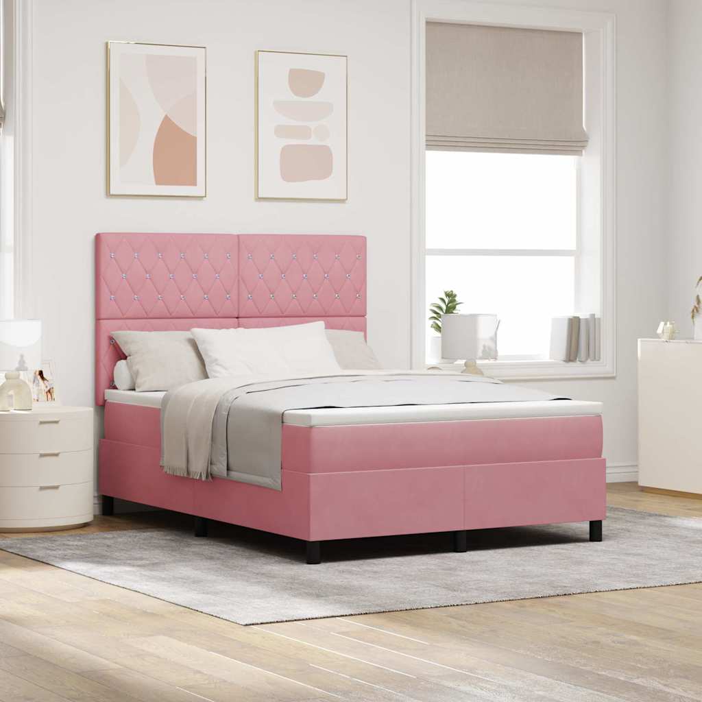 vidaXL Κρεβάτι με ελατήρια με στρώμα Ροζ 140 x 200 cm Βελούδο