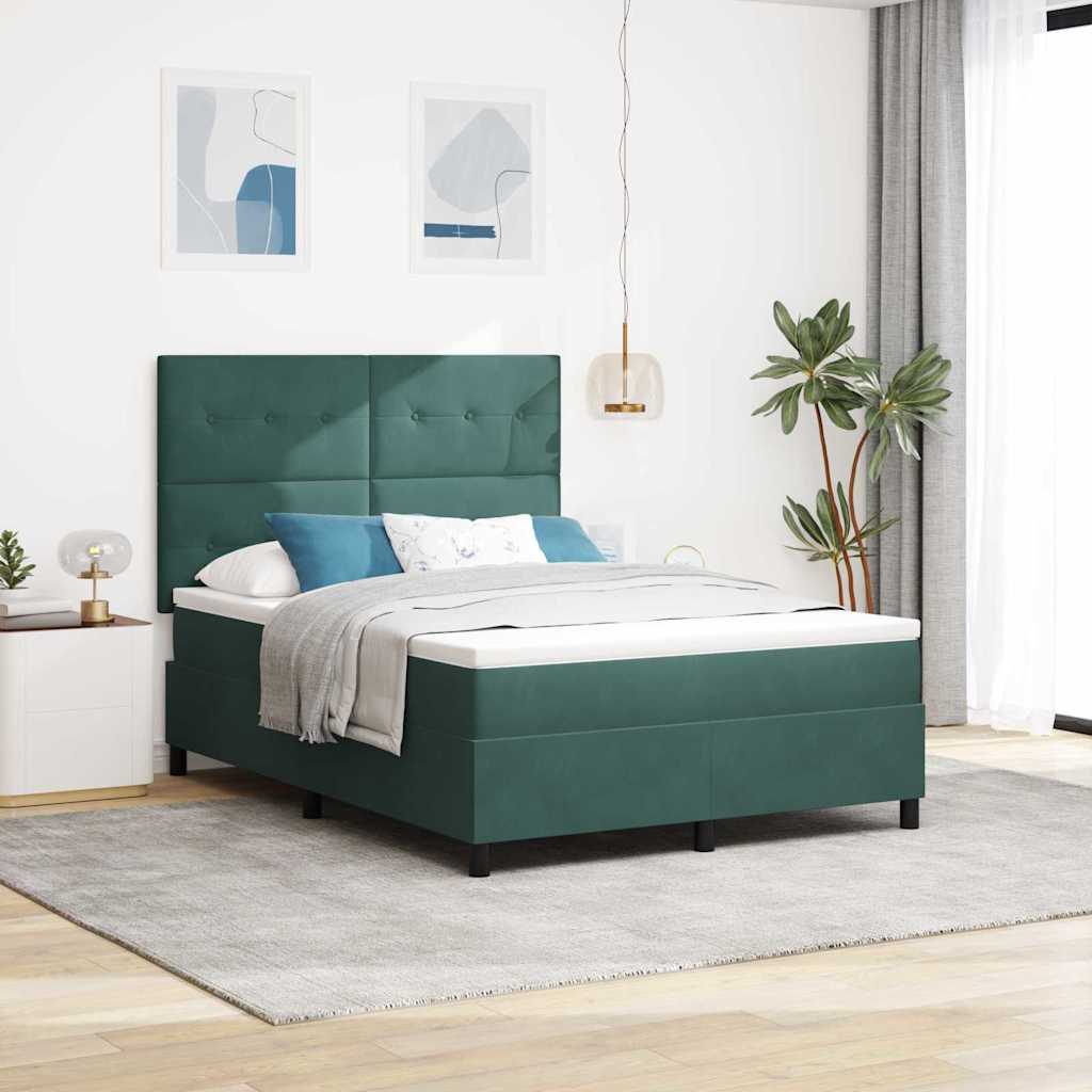 vidaXL Κρεβάτι με ελατήρια Σκούρο Πράσινο 140 x 190 cm Βελούδο
