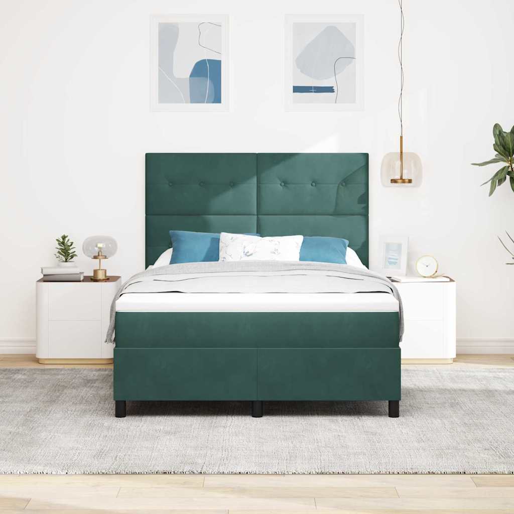 vidaXL Κρεβάτι με ελατήρια Σκούρο Πράσινο 140 x 190 cm Βελούδο