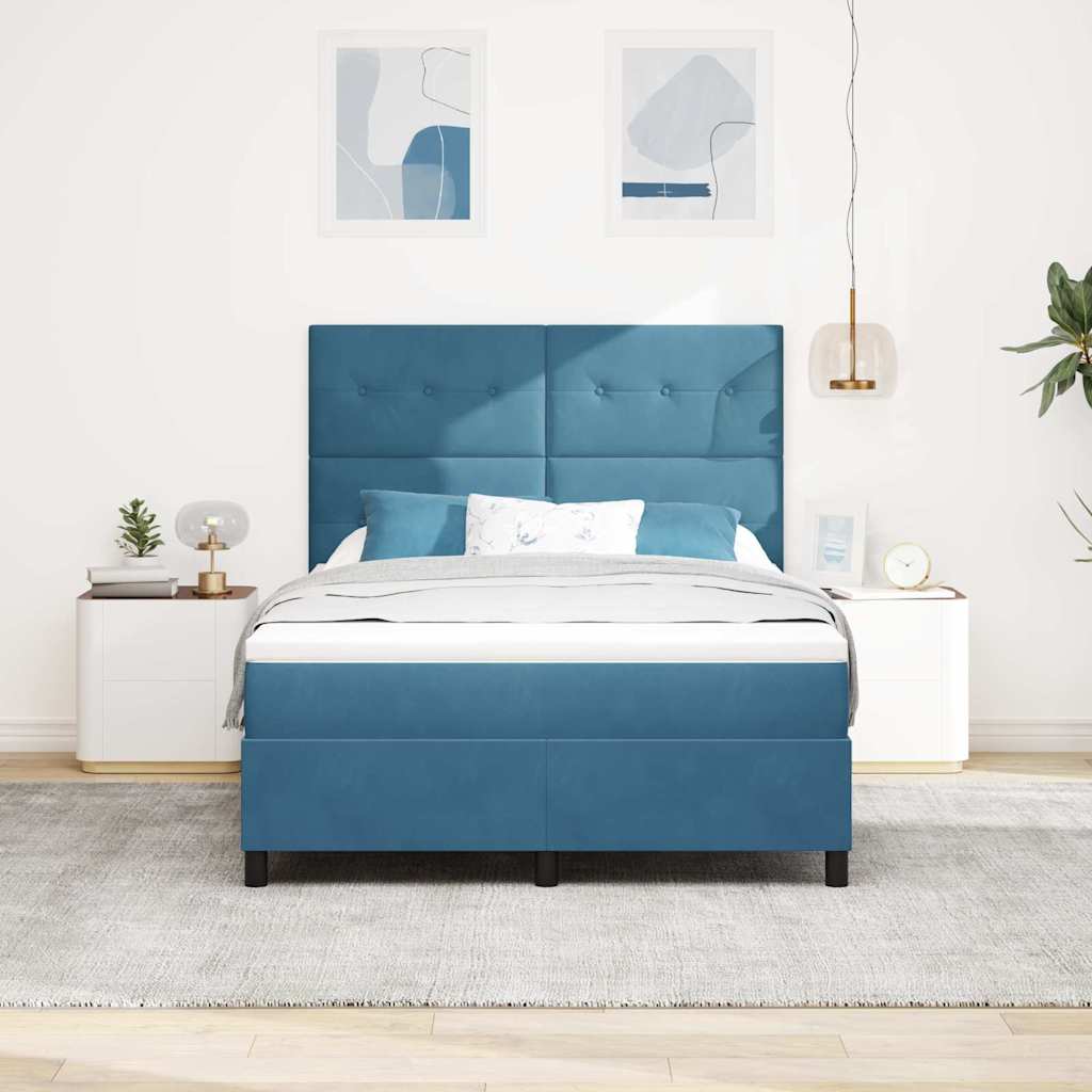 vidaXL Κρεβάτι με ελατήρια Σκούρο Μπλε 140 x 190 cm Βελούδο
