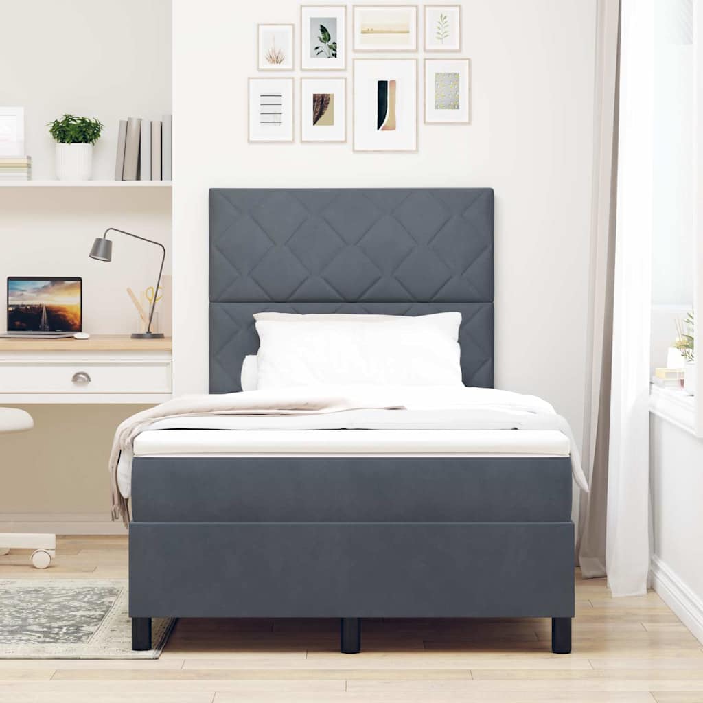 vidaXL Κρεβάτι με ελατήρια Σκούρο Γκρι 120 x 190 cm Βελούδο