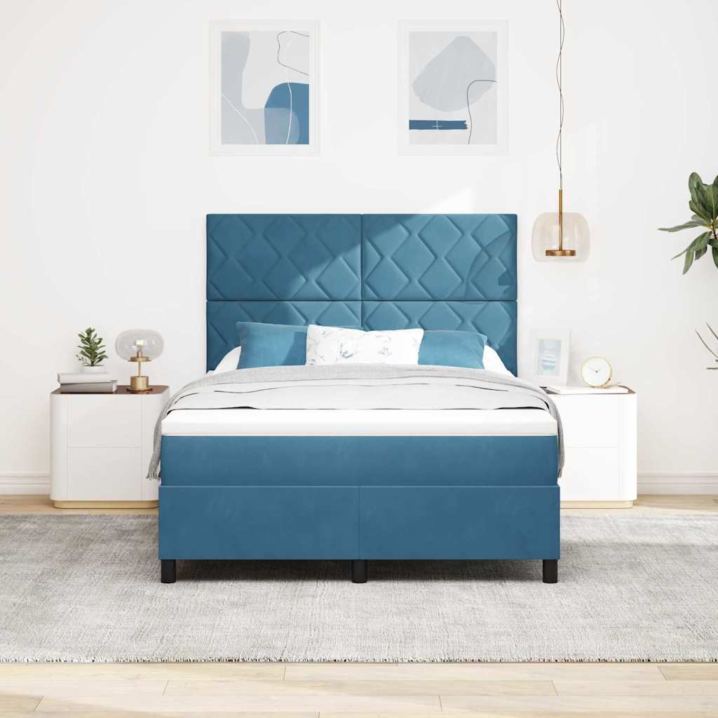 vidaXL Κρεβάτι με ελατήρια Σκούρο Μπλε 140 x 200 cm Βελούδο