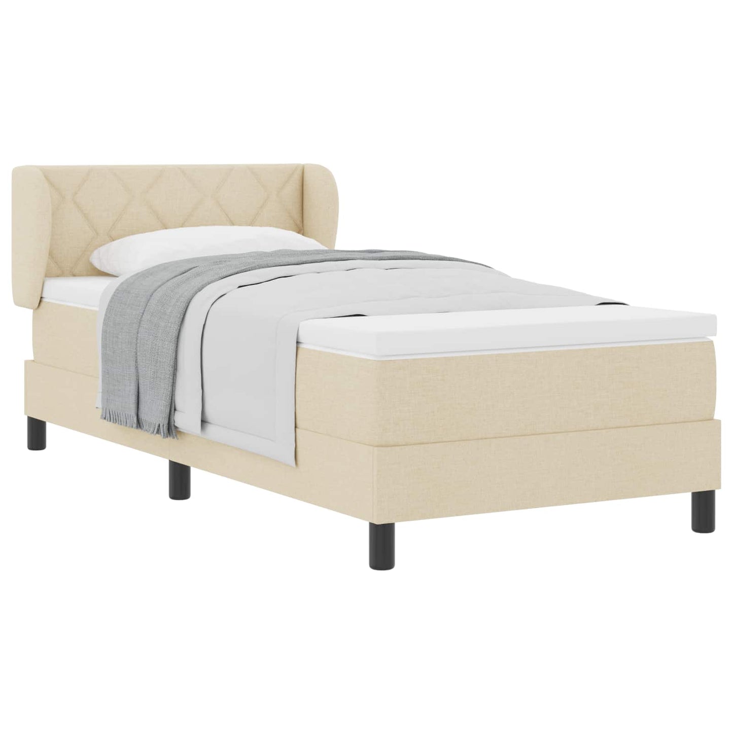 vidaXL Κρεβάτι με ελατήρια με κεφαλάρι Κρεμ 90 x 190 cm ύφασμα