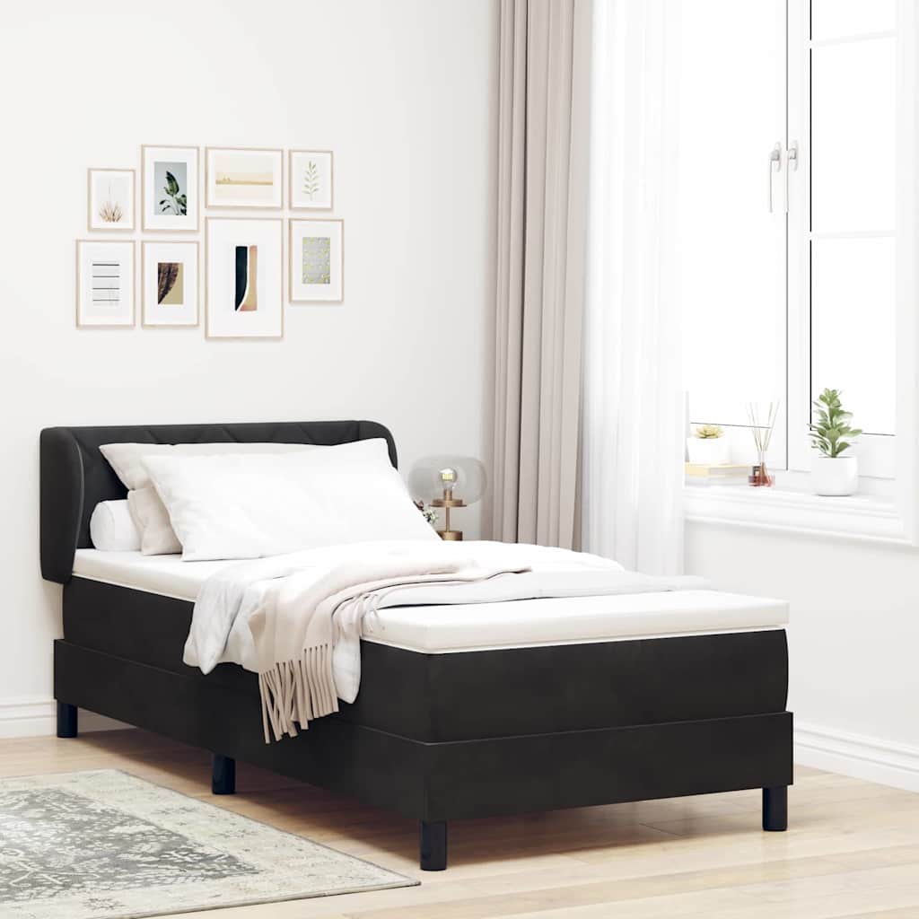 vidaXL Κρεβάτι με ελατήρια με κεφαλάρι Μαύρο 90 x 200 cm Βελούδο